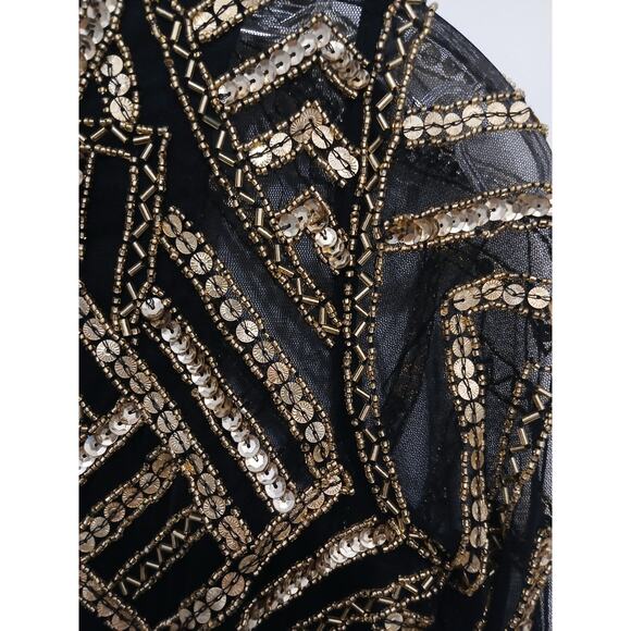 $265 NEW Aidan Mattox Beaded Dress Sz 2 Black Gold Geometric Holiday Designer - Picture 14 of 16